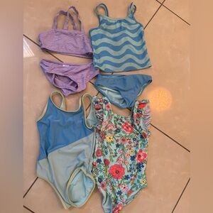 Girls' Blue & Lavender Mixed One-Piece Swimsuit Set